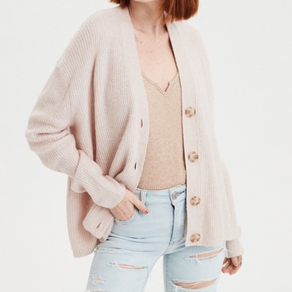 AEO Green Soft Slouchy Button Cardigan - Picture 2 of 5